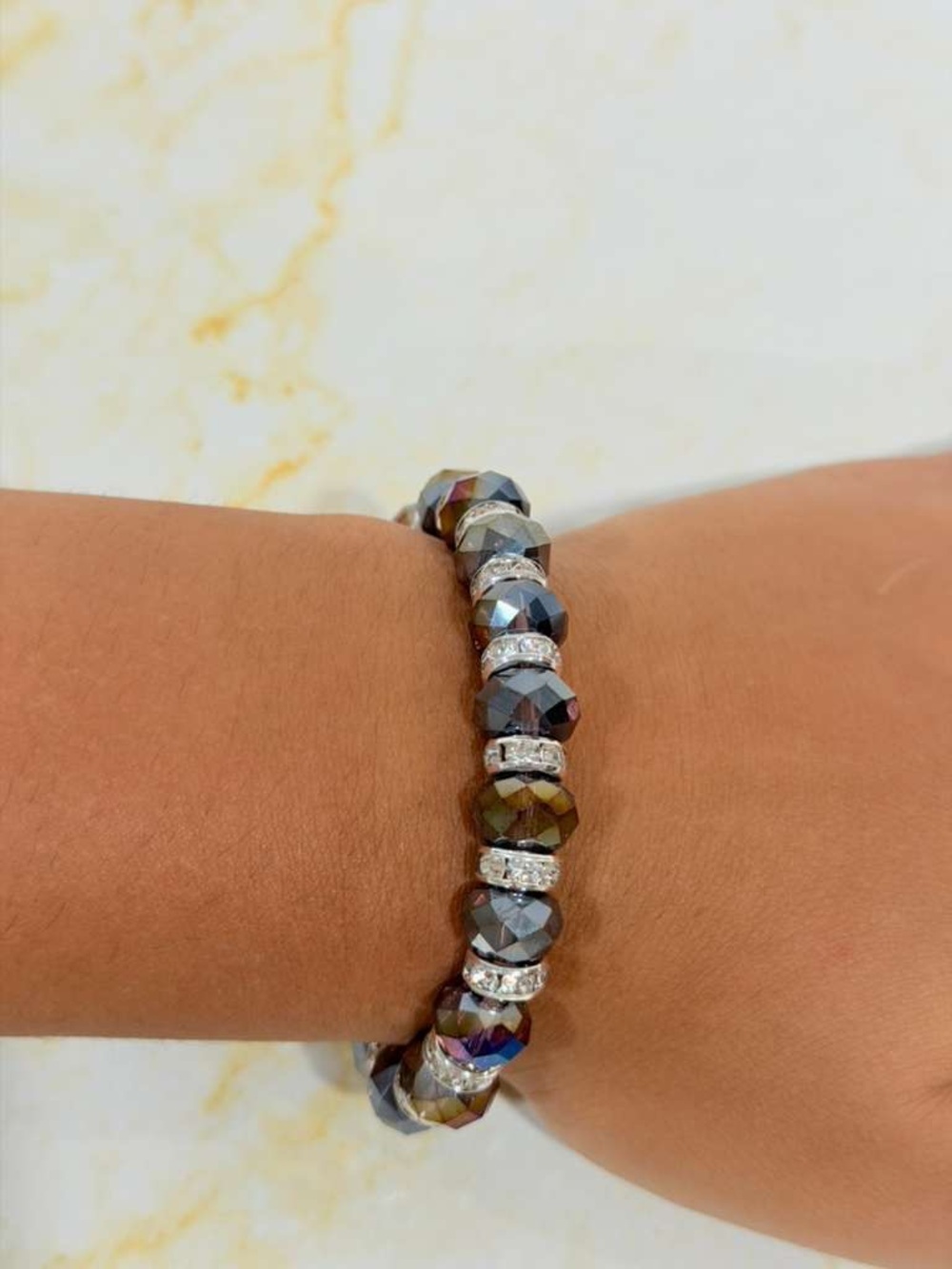 Gorgeous Hematite style Stackable Bracelet with silver Spacers
